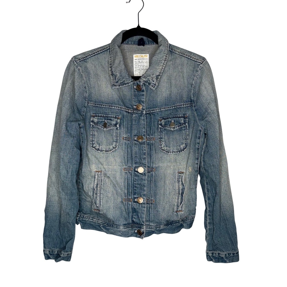 J. Crew Denim Jacket Women Medium Blue Excellent Destroyed Fade Japanese Cotton